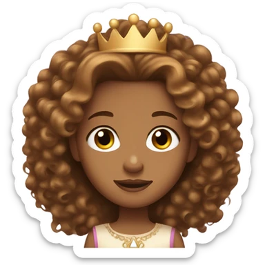 Long brown curly hair, caramel skin, princess crown sticker