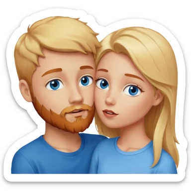 blonde girl blue eyes kissing blonde boy blue eyed white guy, reddish-brownish beard sticker