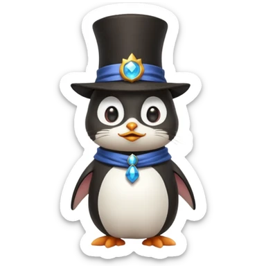 Combine a cat with a top hat in the wizard penguin sticker