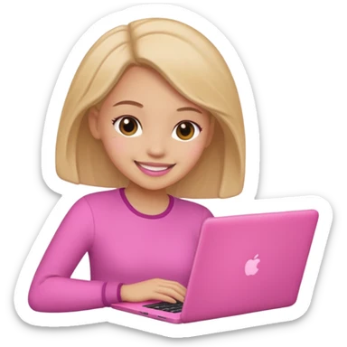 A girl with a pink laptop sticker