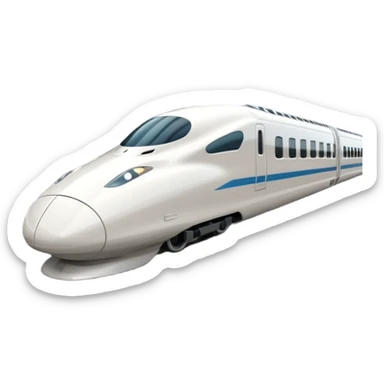 A 3D cartoon sleek white bullet train on tracks, high-speed motion blur, clean lighting, Memoji-style realism. sticker