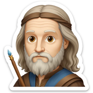 cinematic-realistic-leonardo-da-vinci-portrait-emoji,-depicted-as-the-quintessential-renaissance-polymath-with-deep,-thoughtful-eyes,-a-flowing-beard,-and-a-quill-or-sketchbook-in-hand.-the-scene-is-illuminated-with-warm,-classical-light sticker