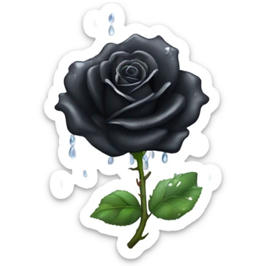 Black rose with crystal raindrops on petals sticker