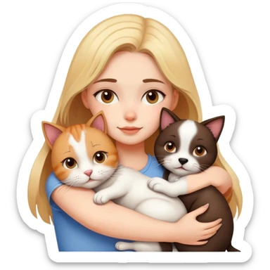 Beautiful girl hugs a cat and a dog tightly sticker