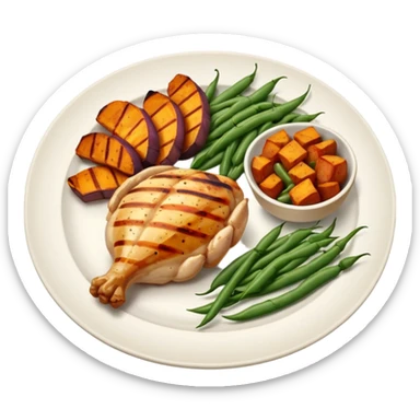 1 protein (chicken, fish)
 + 2 (or more) veggies
 + 1 starch (sweet potato or grain) sticker