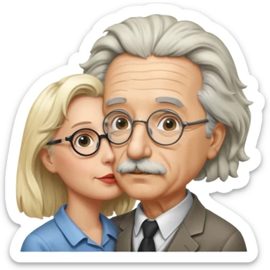 albert einstein with sticking up hair kissing a blonde woman sticker