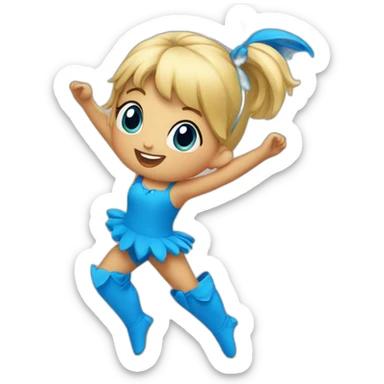 little blonde girl dancing in a blue bird costume sticker