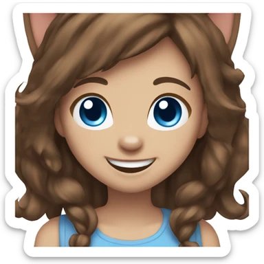Laughing girl emoji brown hair blue eyes cat ears sticker
