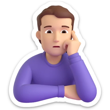 3D character with hand on chin thinking deeply sticker