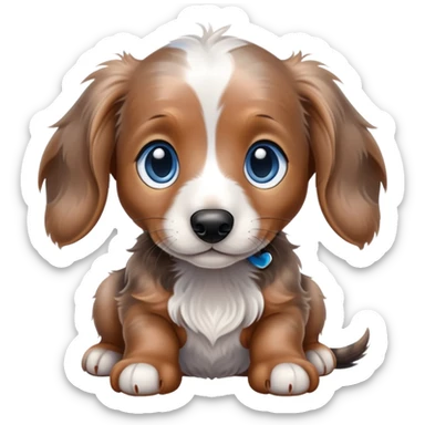 Brown Merle long hair dachshund puppy with blue eyes sticker
