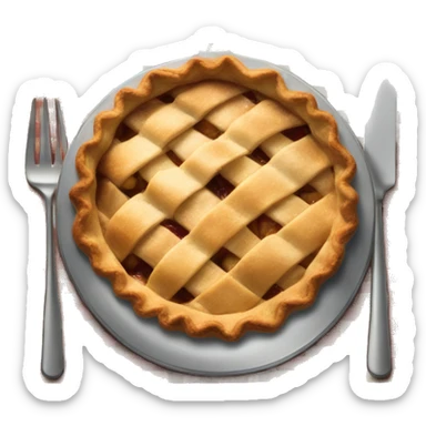 Apple pie on steel with a tablecloth sticker