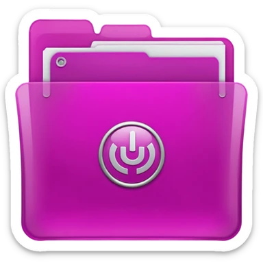 A translucent magenta plastic folder with rounded corners, elastic string and button closure, subtle transparency, and a small university/academic symbol on the front. sticker