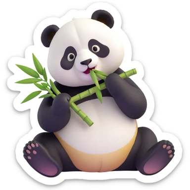 panda eating bamboo in forrest background, close up pose sticker