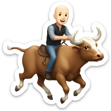 Bald white guy riding a bull sticker