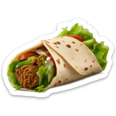 Gyros wrap with falafel tomato lettuce cucumber and hummus inside sticker
