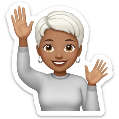 African American mom with short white hair waving  sticker