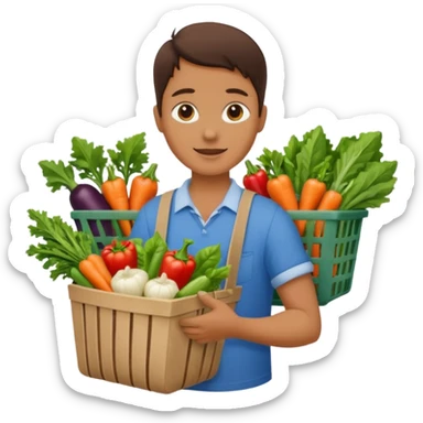Shopper with veggie tote,Farmers’ Market, background veggies cart. sticker