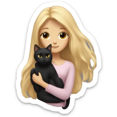 Dark blonde woman with long hair hugging a black cat with flowers sticker