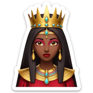 gothic ancient Egyptian queen portrait, head and shoulders only, deep red outfit, gold accents, Egyptian crown, bold makeup, dramatic lighting, 3D cartoon, mobile game icon style, clean background, no text, no watermark
 sticker