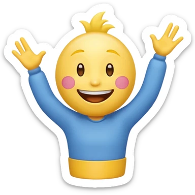 cheerful emoji character named '도훈up' making a lively entrance, radiating positive energy, big smile, playful pose sticker