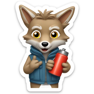 Coyote with a thermos ￼￼ sticker