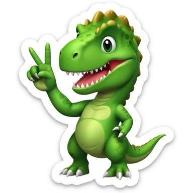 Cartoon T-Rex giving the peace sign with his fingers sticker