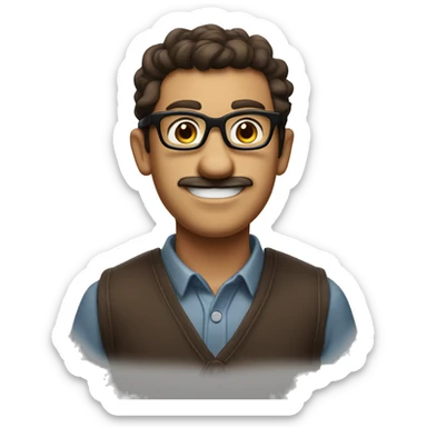 goofy smiling nerd with a big black glasses he is brown and have a little mustache  sticker