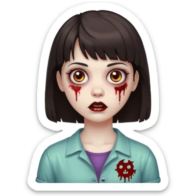zombie girl emoji dark brown hair and short bangs sticker