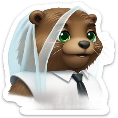Two beavers in love with one of them with green eyes and also wearing a small wedding veil and the other with blue eyes and wearing a black tie and they’re in love sticker