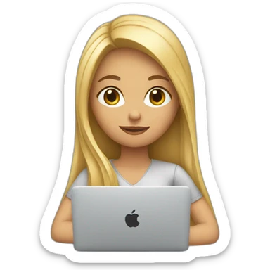 girl with blond long hair sitting working at a MacBook sticker