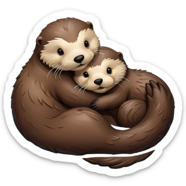 Disney-style, sea otter mom and sea otter pup snuggling floating in the water  sticker