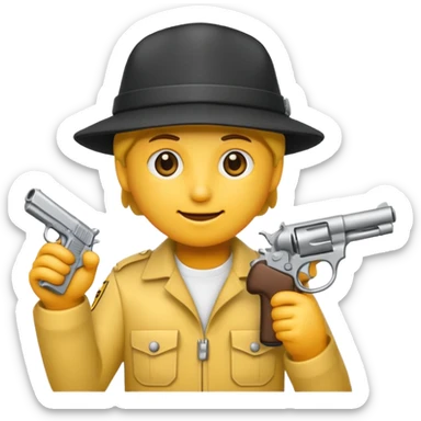 As un emoji blanco con una gorra y una garrafón un pistola  sticker