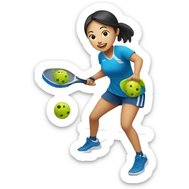 Asian girl is playing pickleball sticker