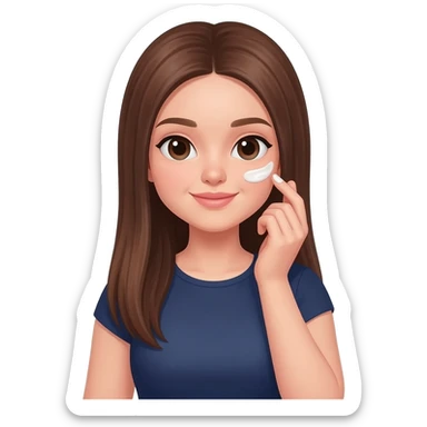 Girl with long straight shiny brown hair and a navy blue slim body on doing skincare sticker