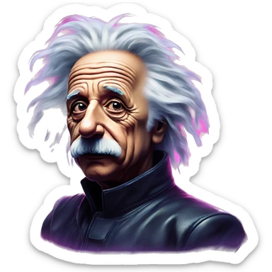 Synthwave Einstein in bladerunner style, oil paint, epic eyes, intricate lips, exquisite pose sticker