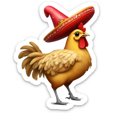 a chicken holding a heart wearing a sombrero and high heels sticker
