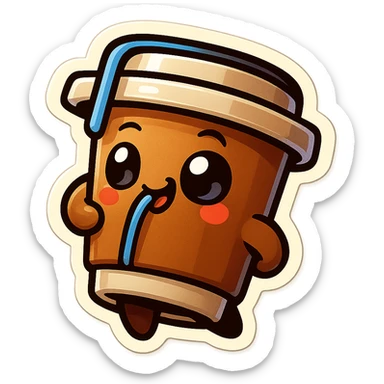 Tall coffee cup, amused, drinking coffee with straw, looking sideways sticker