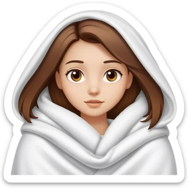 Prettt girl which straight brown hair with a white thick blanket around her sticker