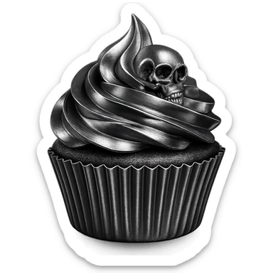 Gothic cupcake in chrome style with burgundy color, no background. sticker