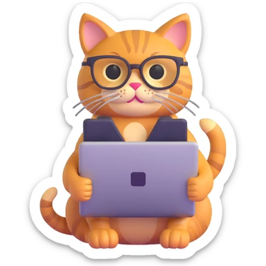 cat with glasses and a computer in its paws sticker