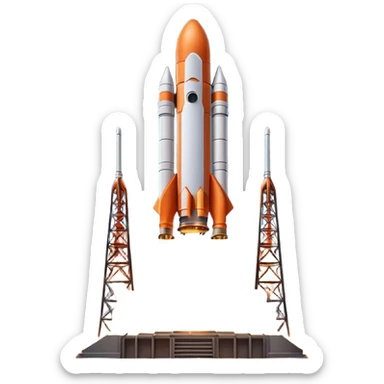 Cinematic shot of a heavy rocket lifting off from a launchpad, massive pillars of fire and smoke, dramatic lighting sticker