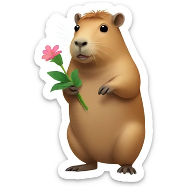capybara holding a flower sticker