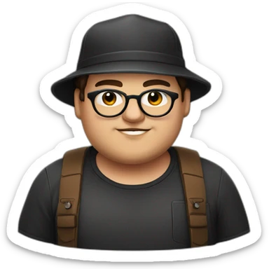 chubby guy, black cap, black glasses, ring nose, Brown eyes, nice lips sticker