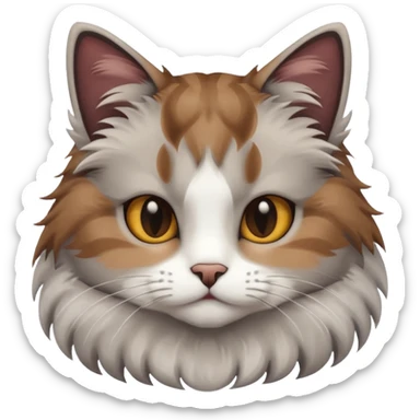 Gato peludo color gris,marron y blanco sticker
