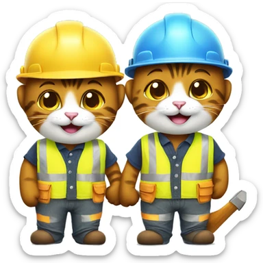two happy cats dressed as construction workers sticker