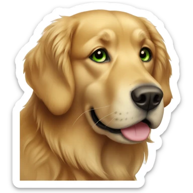 A golden retriever with lady that has brown hair and green eyes sticker