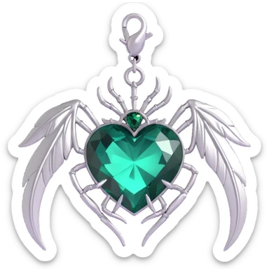 gothic heart, dark emerald crystal, silver spider charm, feather accents, lush and gothic sticker