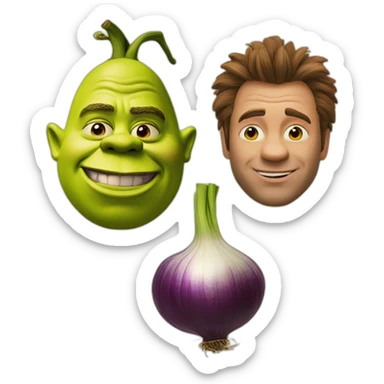 Shrek and an onion with a face sticker