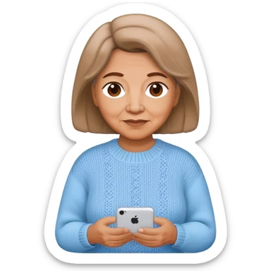 Latina grandmother, light brunette, with light blue knitted sweater sticker