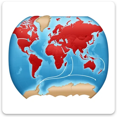 world map with a red travel route line showing a journey across continents sticker